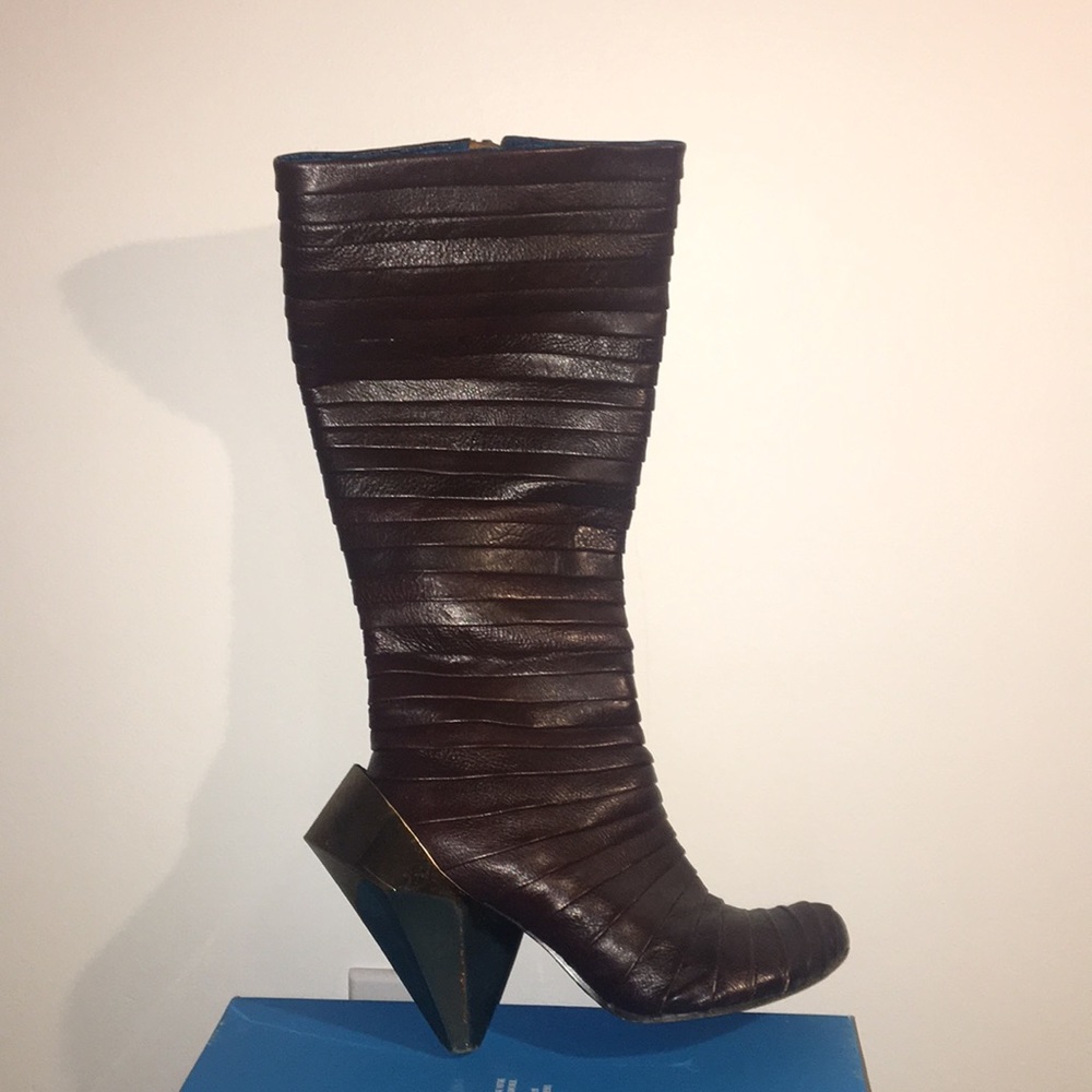 IRREGULAR CHOICE geometric mirror heeled boots